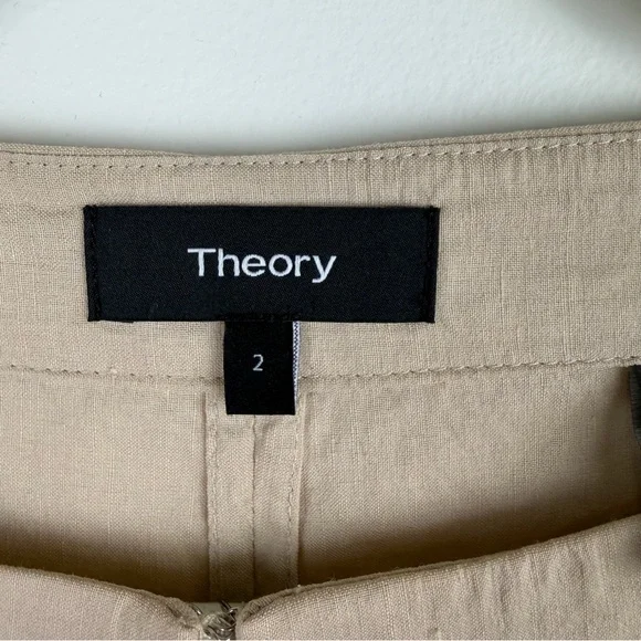Theory Beige Linen Blend Shift Dress Minimalist Core Short Sleeve S - Picture 6 of 6